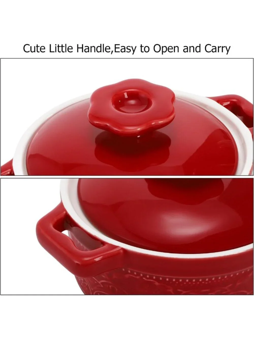 Set of 6 Mini Cocotte Ramekins with Lids - Oven Safe Ceramic Casserole Dishes, 8